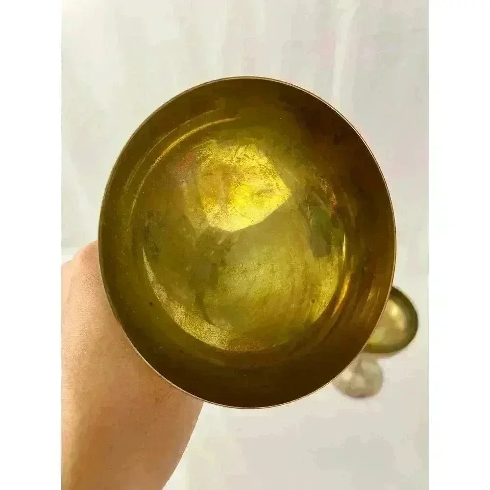 VTG Pair Leonard Silver‎ Toned Brass Tarnished Goblets Chalice